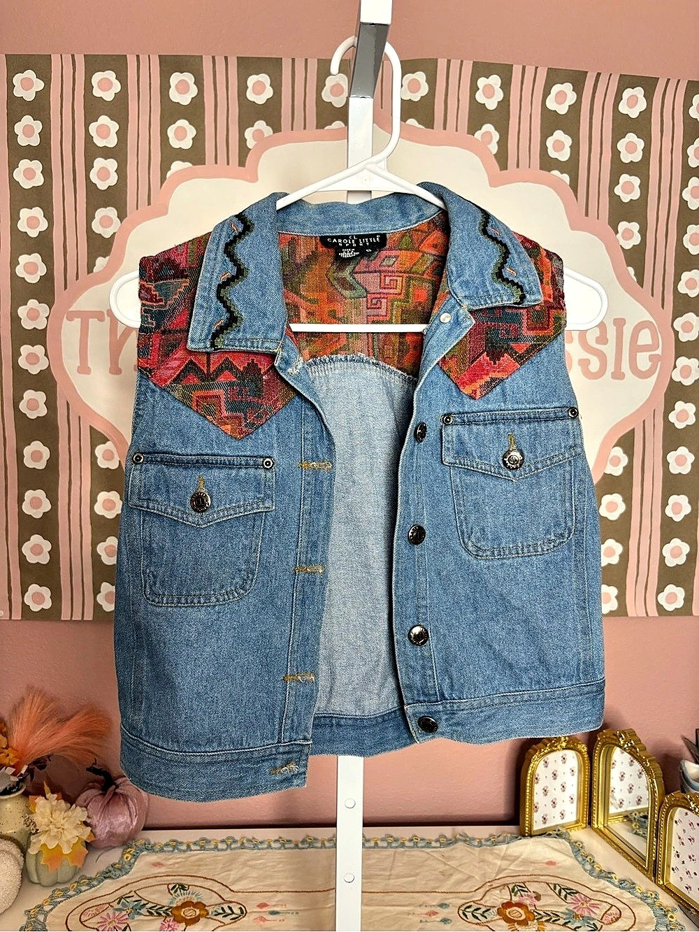 Carol Little Denim western Vest Embroidered Size Small